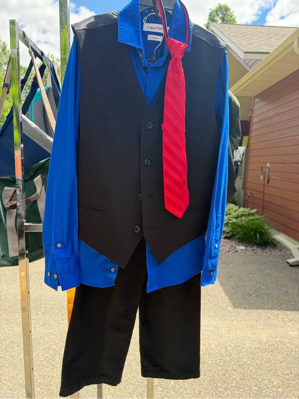 Calvin Klein Black Vest with Blue Shirt and Red Tie